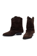 Woman Brown Low Chunky Heel Suede Leather Cowboy Boots | Derimod Woman Brown Low Chunky Heel Suede Leather Cowboy Boots | Derimod