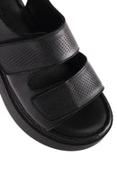 Women's Black Strappy Thick Soled Leather Comfort Sandals | Derimod Women's Black Strappy Thick Soled Leather Comfort Sandals | Derimod