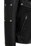 Roma Women's Black Biker Leather Jacket | Derimod Roma Women's Black Biker Leather Jacket | Derimod