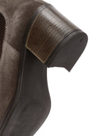 Women's Mink Heeled Suede Leather Cowboy Boots | Derimod Women's Mink Heeled Suede Leather Cowboy Boots | Derimod