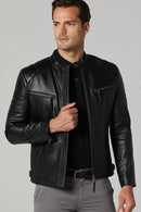Bosh - X Erkek Siyah Slim-Fit Deri Ceket | Derimod Bosh - X Erkek Siyah Slim-Fit Deri Ceket | Derimod