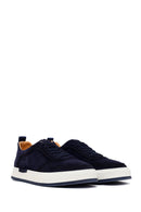 Male Navy Lace-up Thick-soled Suede Leather Sneaker | Derimod Male Navy Lace-up Thick-soled Suede Leather Sneaker | Derimod