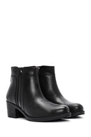 Women's Black Zippered Thick Heeled Leather Boots | Derimod Women's Black Zippered Thick Heeled Leather Boots | Derimod