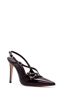 Women's Burgundy Open Back Thin Heel Patent Leather Shoes | Derimod Women's Burgundy Open Back Thin Heel Patent Leather Shoes | Derimod