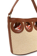 Woman Beige Long-Strap Wicker Shoulder Bag | Derimod Woman Beige Long-Strap Wicker Shoulder Bag | Derimod