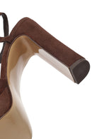 Women's Brown Ankle Buckle Platform High Heel Suede Leather Sandals | Derimod Women's Brown Ankle Buckle Platform High Heel Suede Leather Sandals | Derimod