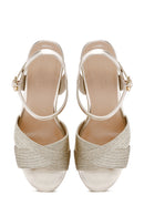 Women's Gold Ankle Strap Metallic Wedge Heel Espadrilles | Derimod Women's Gold Ankle Strap Metallic Wedge Heel Espadrilles | Derimod