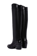 Women's Black Leather Heeled Cowboy Boots | Derimod Women's Black Leather Heeled Cowboy Boots | Derimod