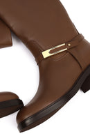Women's Brown Buckled Leather Boot | Derimod Women's Brown Buckled Leather Boot | Derimod