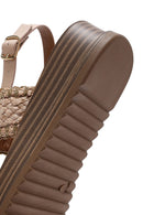 Women's Beige Ankle Buckle Thick Soled Straw Sandals | Derimod Women's Beige Ankle Buckle Thick Soled Straw Sandals | Derimod