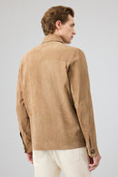 Osimhen Men's Beige Shirt Collar Suede Leather Jacket | Derimod Osimhen Men's Beige Shirt Collar Suede Leather Jacket | Derimod