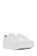 Women's White Lace-up Thick-Sole Leather Sneaker | Derimod Women's White Lace-up Thick-Sole Leather Sneaker | Derimod