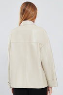 Farrah Women's Beige Oversize Leather Jacket | Derimod Farrah Women's Beige Oversize Leather Jacket | Derimod