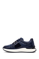 Men's Navy Blue Lace-Up Thick-Soled Leather Casual Sneakers | Derimod Men's Navy Blue Lace-Up Thick-Soled Leather Casual Sneakers | Derimod