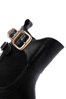 Kadın Siyah Tokalı Fermuarlı Kalın Tabanlı Deri Bot | Derimod Kadın Siyah Tokalı Fermuarlı Kalın Tabanlı Deri Bot | Derimod