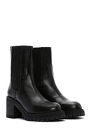 Women's Black Leather Heeled Chelsea Boots | Derimod Women's Black Leather Heeled Chelsea Boots | Derimod