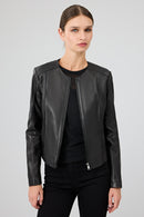 Flora Women's Black Slim Short Leather Jacket | Derimod Flora Women's Black Slim Short Leather Jacket | Derimod