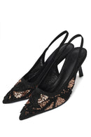 Woman Black Backless Sequin-Patterned Stiletto-Heel Shoes | Derimod Woman Black Backless Sequin-Patterned Stiletto-Heel Shoes | Derimod