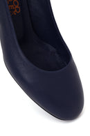 Derimod Flex Woman Navy Blue Backless Thick Short-Heeled Leather Shoes | Derimod Derimod Flex Woman Navy Blue Backless Thick Short-Heeled Leather Shoes | Derimod