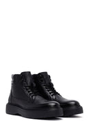 Men's Black Lace-Up Thick-Soled Leather Boat | Derimod Men's Black Lace-Up Thick-Soled Leather Boat | Derimod