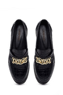 Kadın Siyah Kroko Desenli Zincir Detaylı Deri Maskülen Loafer | Derimod Kadın Siyah Kroko Desenli Zincir Detaylı Deri Maskülen Loafer | Derimod
