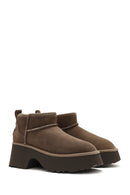 Women's Mink Thick Soled Suede Leather Teddy Boots | Derimod Women's Mink Thick Soled Suede Leather Teddy Boots | Derimod