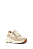 Woman Beige Lace-Up Zipper Detailed Wedge Heels Leather Sneakers | Derimod Woman Beige Lace-Up Zipper Detailed Wedge Heels Leather Sneakers | Derimod