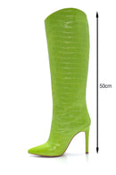 Women's Green Crocodile Heeled Boots | Derimod Women's Green Crocodile Heeled Boots | Derimod