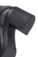 Woman Black Zippered Chunky Heels Leather Boat | Derimod Woman Black Zippered Chunky Heels Leather Boat | Derimod
