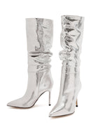 Women's Grey Thin Heel Metallic Leather Boots | Derimod Women's Grey Thin Heel Metallic Leather Boots | Derimod