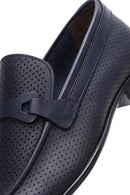 Men's Navy Blue Leather Printed Classic Loafer | Derimod Men's Navy Blue Leather Printed Classic Loafer | Derimod