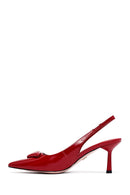 Women's Red Slingback Thin Heel Leather Shoes | Derimod Women's Red Slingback Thin Heel Leather Shoes | Derimod
