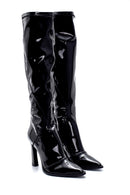 Women's Leather Patent Leather Heeled Boots | Derimod Women's Leather Patent Leather Heeled Boots | Derimod
