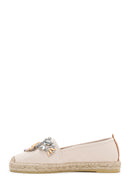 Women's Beige Stoned Leather Espadrilles | Derimod Women's Beige Stoned Leather Espadrilles | Derimod