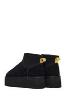 Women's Black Thick-Soled Suede Leather Teddy Boot | Derimod Women's Black Thick-Soled Suede Leather Teddy Boot | Derimod