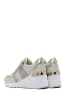 Kadın Bej Dolgu Topuklu Yandan Fermuarlı Deri Sneaker | Derimod Kadın Bej Dolgu Topuklu Yandan Fermuarlı Deri Sneaker | Derimod