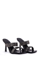 Women's Black Stone Heeled Slippers | Derimod Women's Black Stone Heeled Slippers | Derimod