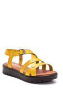 Women's Yellow Leather Flat Bodrum Sandals | Derimod Women's Yellow Leather Flat Bodrum Sandals | Derimod