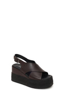 Woman Brown Ankle-Buckle Wedge-Heel Leather Sandal | Derimod Woman Brown Ankle-Buckle Wedge-Heel Leather Sandal | Derimod