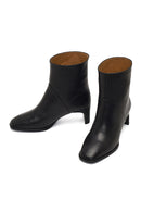 Women's Black Short Thick Heeled Leather Boots | Derimod Women's Black Short Thick Heeled Leather Boots | Derimod