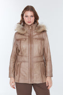 Women's Rachel Brown Plus Size Fur Leather Coat | Derimod Women's Rachel Brown Plus Size Fur Leather Coat | Derimod