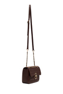 Woman Brown Printed Crossbody Bag with Chain Strap | Derimod Woman Brown Printed Crossbody Bag with Chain Strap | Derimod