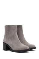 Women's Mink Zippered Thick Heel Suede Leather Boots | Derimod Women's Mink Zippered Thick Heel Suede Leather Boots | Derimod