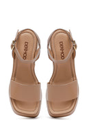 Women's Beige Ankle Buckle Chunky Heel Platform Leather Sandals | Derimod Women's Beige Ankle Buckle Chunky Heel Platform Leather Sandals | Derimod