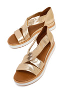 Women's Gold Chunky Metallic Leather Sandals | Derimod Women's Gold Chunky Metallic Leather Sandals | Derimod