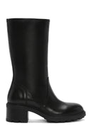 Women's Black Thick Heeled Leather Boots | Derimod Women's Black Thick Heeled Leather Boots | Derimod