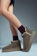 Women's Mink Fur Detailed Thick-Soled Suede Leather Boots | Derimod Women's Mink Fur Detailed Thick-Soled Suede Leather Boots | Derimod