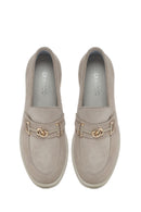 Women's Beige Buckled Thick Heel Suede Leather Masculine Loafer | Derimod Women's Beige Buckled Thick Heel Suede Leather Masculine Loafer | Derimod