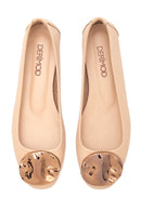 Women's Beige Leather Buckled Ballerinas | Derimod Women's Beige Leather Buckled Ballerinas | Derimod