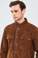 Gavi Men's Brown Suede Leather Coat | Derimod Gavi Men's Brown Suede Leather Coat | Derimod